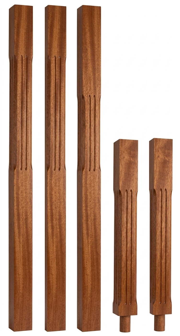 Dark Hardwood Stop Chamfer Fluted Newels